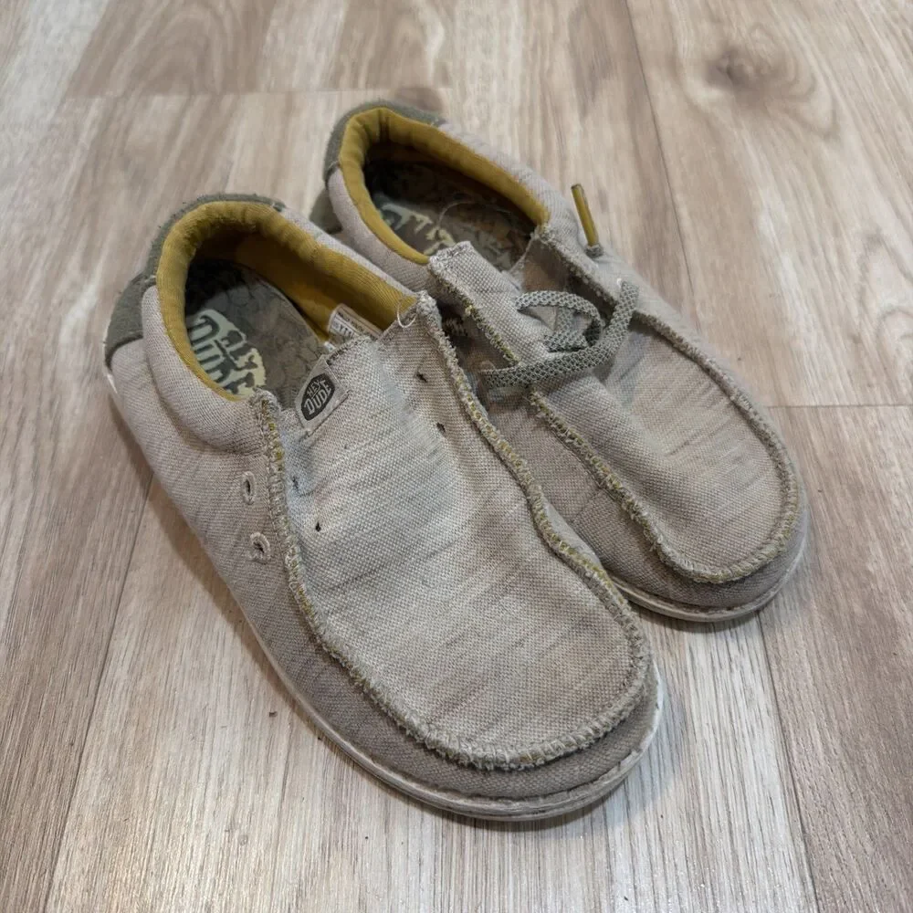 Hey Dude Wally Youth Jersey Walnut Slip-On Shoes Loafers Size Y1 - Miss 1 Lace